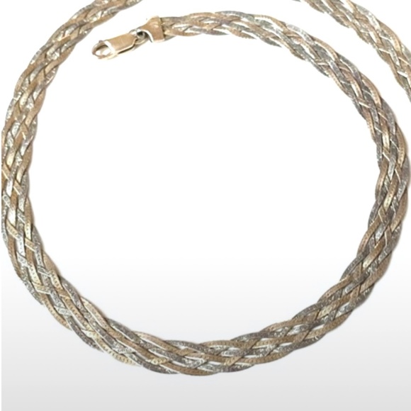 Sterling Silver Bicolor Braided Herringbone Chain - Picture 3 of 5